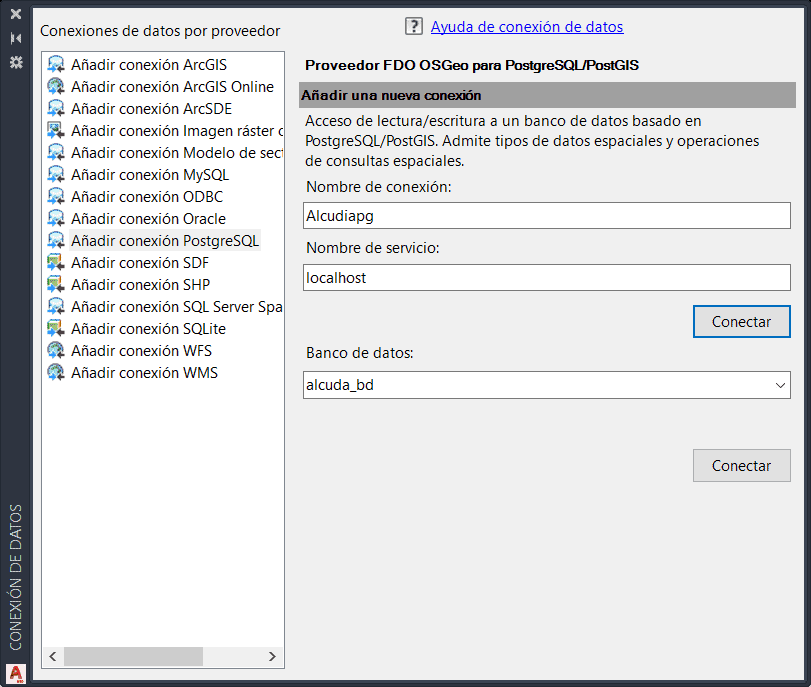 4 3 2 1 Conexión y edición de una base de datos espacial PostGIS desde AutoCAD Map 3D 4 3 2 1 Conexión y edición de una base de datos espacial PostGIS desde AutoCAD Map 3D